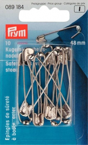089184 - Safety Pins with ball HT 3 silver col 48 mm.