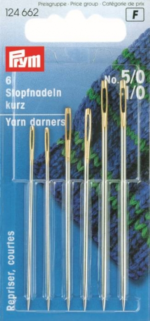124662 - Darning Needles short HT 5/0-1/0 silver col w. gold eye ass.