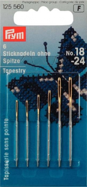 125560 - Embroidery Needles Tapestry blunt pt. No. 18-24 si-col gold eye ass.