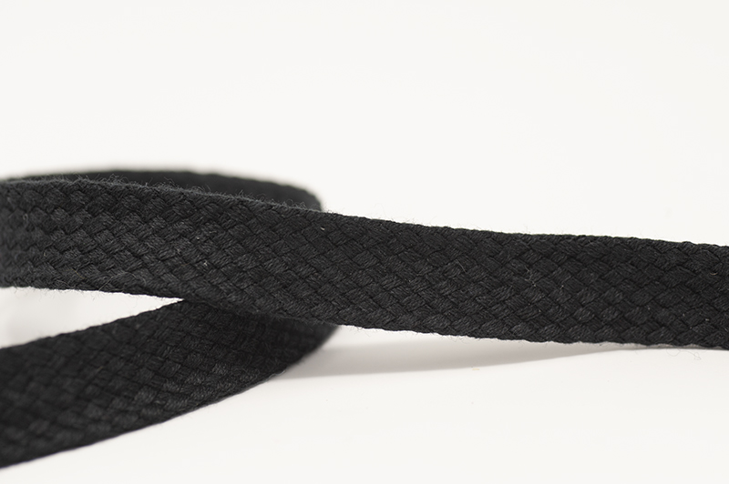 dcs14-black - 14mm flat, tubular drawstring tape, 100% cotton