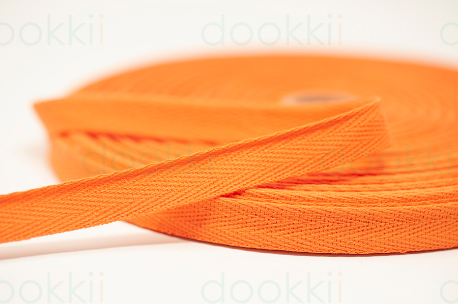 ht15-bright orange - 15mm herringbone webbing, 100% cotton - Image 2