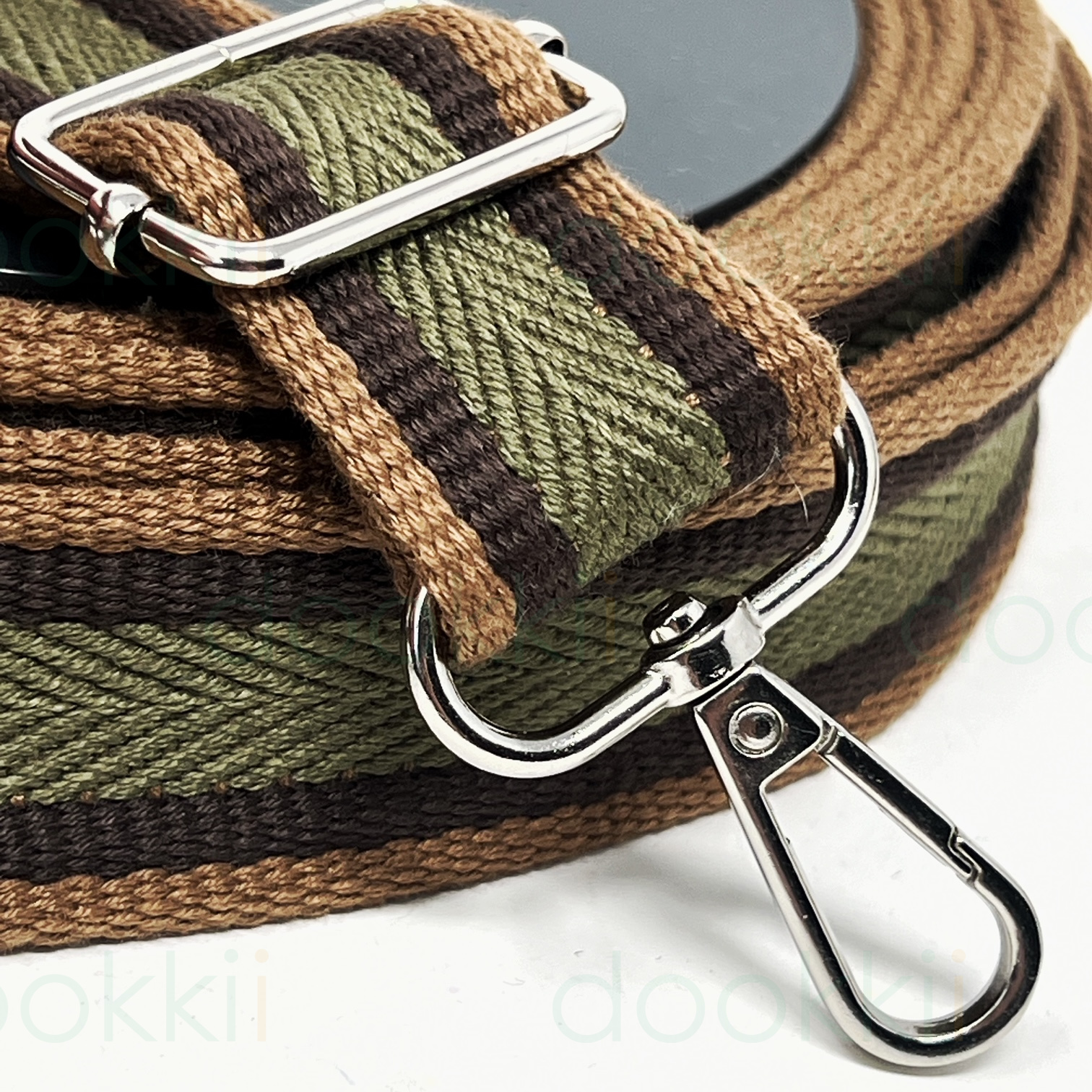 dw1989-48 varsity stripe cotton mix webbing 30mm, khaki/chestnut/brown, 10m per roll - Image 2