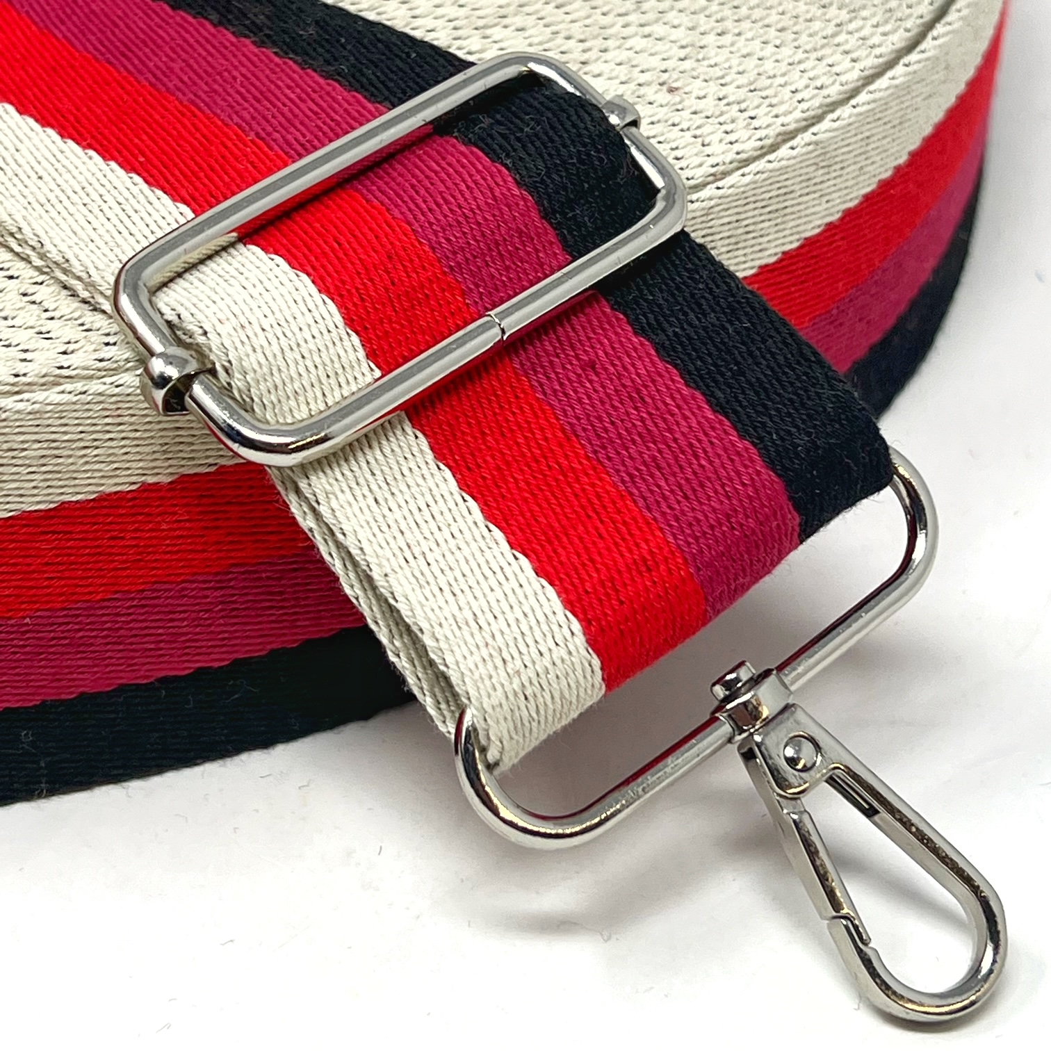 dw7750-06 BULK ROLL stripe webbing, black/reds/natural, 50mm. 45 metres - Image 2