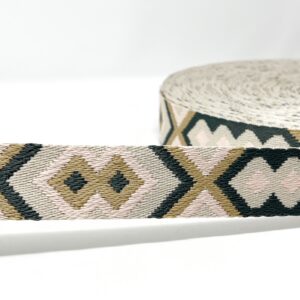 dw1974-36-BR, BULK ROLL, 38mm tribal webbing, pink/grey/taupe/ecru, 45m