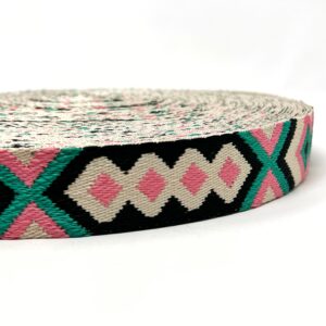 dw1974-51-BR, Bulk Roll, 38mm tribal webbing, stone/pink/jade/black, 45m